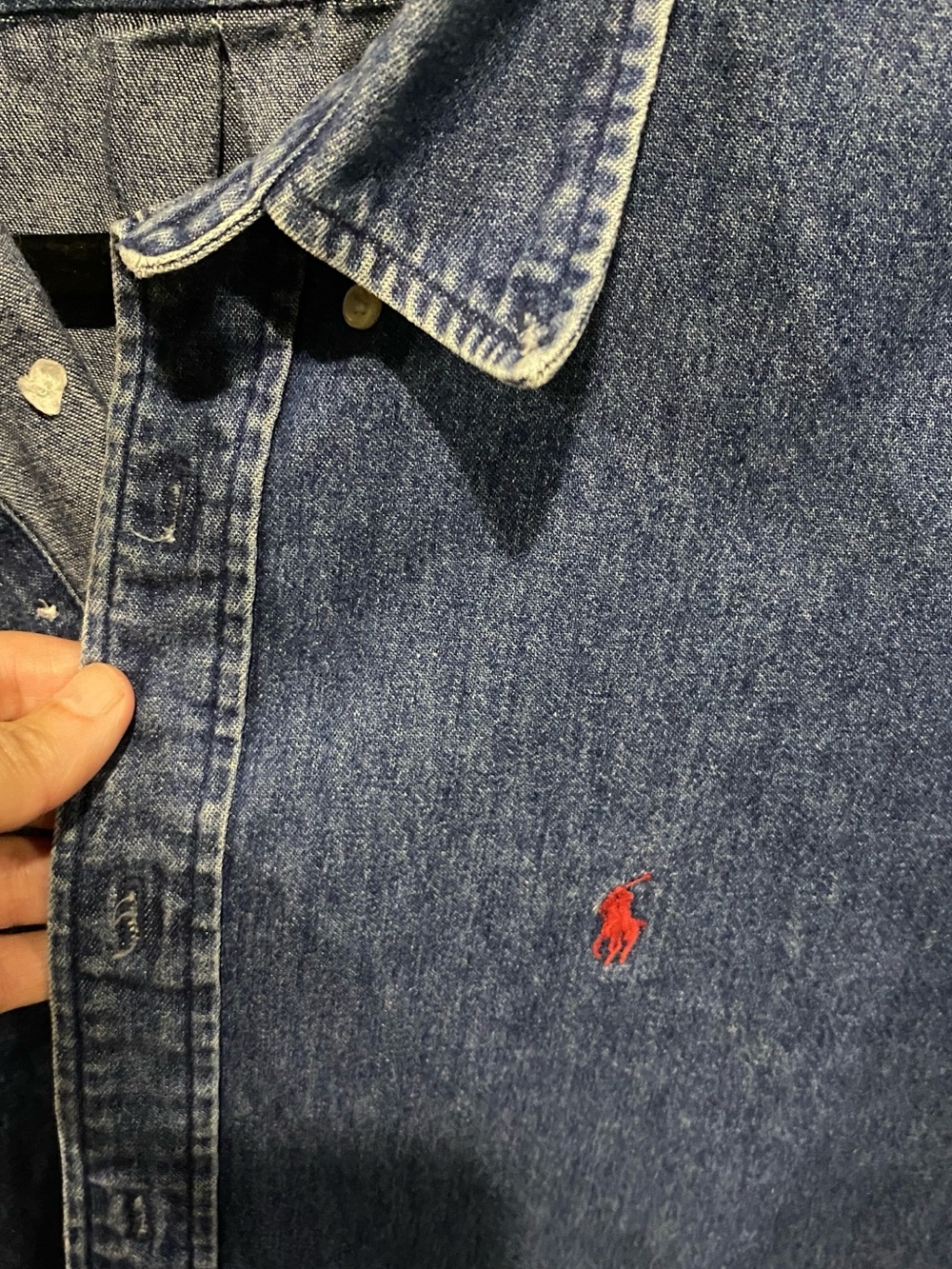 Ralph Lauren Dark Blue Denim oxford jean shirt XL cotton polo - Picture 3 of 6